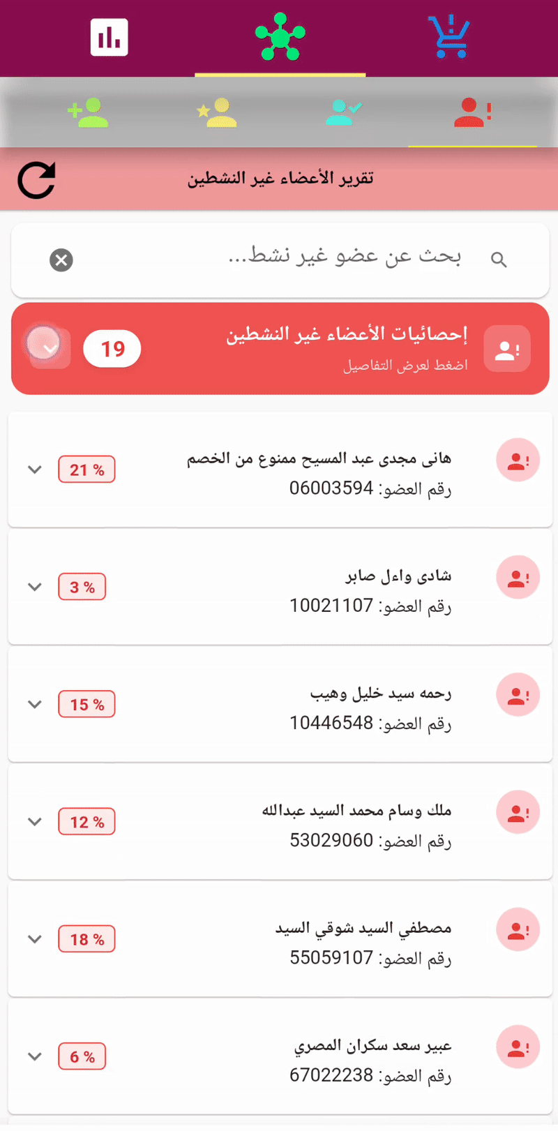 فلترة الأعضاء غير النشطين